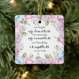 Watercolor Roze Cosmos Bloemenkrans Beste Vrienden Keramisch Ornament