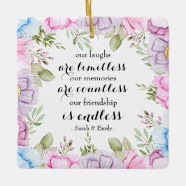 Watercolor Roze Cosmos Bloemenkrans Beste Vrienden Keramisch Ornament