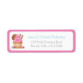 Watercolor Roze Cupcake Chocolade Retouradres Etiket (Voorkant)