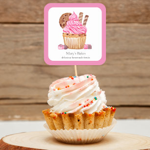 Watercolor Roze Cupcake Met Chocolade Bakkerij Vierkante Sticker