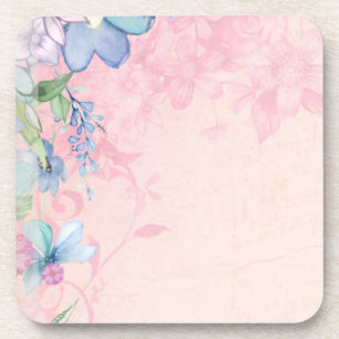 Watercolor Roze en Blauwe Floral Wildbloemen Onderzetter