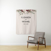 Watercolor Roze en Bordeaux Bloemige Bruiloft Wandkleed (In situ)