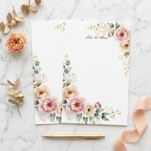 Watercolor Roze en Crème Pioenrand Briefpapier