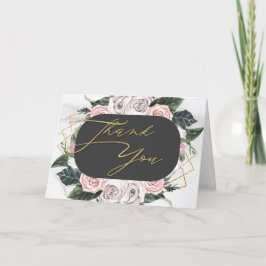 Watercolor Roze en Gouden Bloemrozen Bedankkaart