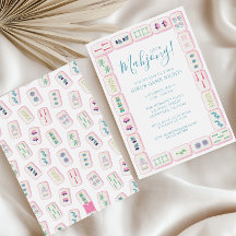 Watercolor Roze en Groene Mahjong Tegels Feest