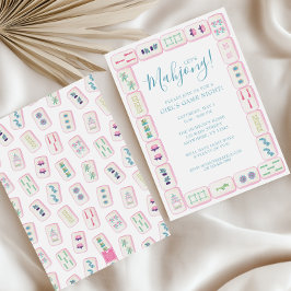 Watercolor Roze en Groene Mahjong Tegels Feestje Kaart