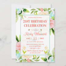 Watercolor Roze en Mint Bloemen Verjaardag