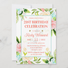 Watercolor Roze en Mint Bloemen Verjaardag Kaart