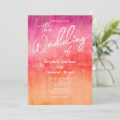 Watercolor Roze en Oranje Bruiloft Kaart (Staand voorkant)
