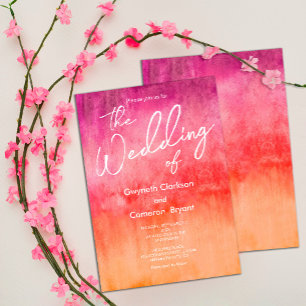 Watercolor Roze en Oranje Bruiloft Kaart
