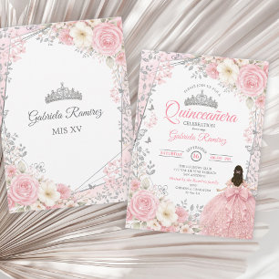 Watercolor Roze en Zilver Quinceañera  Kaart