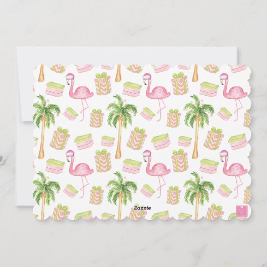 Watercolor Roze Flamingo Kerst Monogram Wapen Feestdagenkaart (Achterkant)