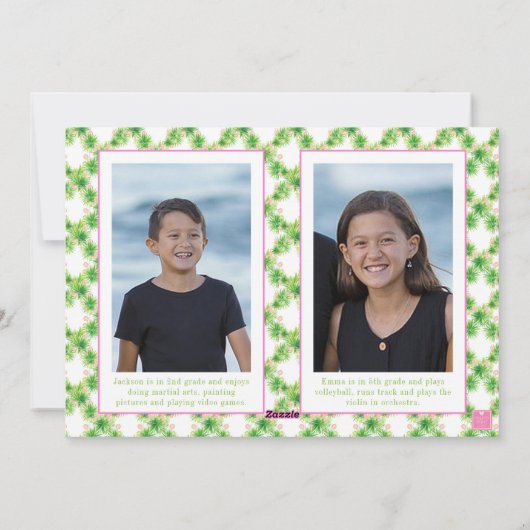 Watercolor Roze Flamingo Monogram Wapen Foto Feestdagenkaart (Achterkant)