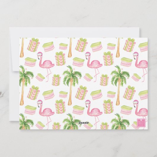 Watercolor Roze Flamingo Monogram Wapenschild Foto Feestdagenkaart (Achterkant)