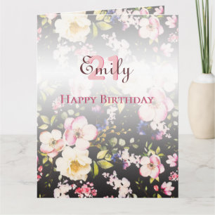Watercolor Roze & Gele Rozen op Zwart, Verjaardag Kaart