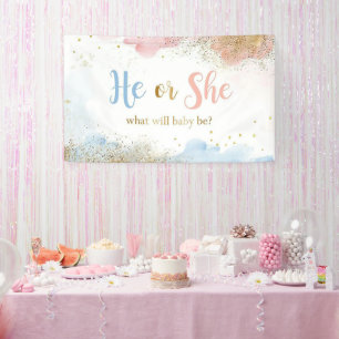Watercolor Roze Goud en Marineblauw Geslacht Revea Spandoek