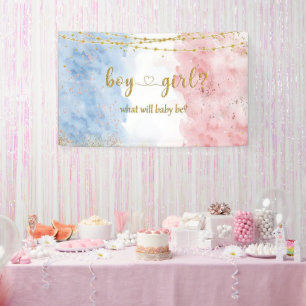 Watercolor Roze Goud en Marineblauw Hij of Zij Spandoek