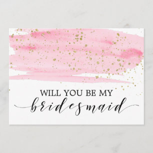 Watercolor Roze & Goud Wil je mijn bruidsmeisje zi Kaart
