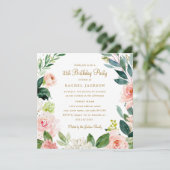 Watercolor Roze Gouden Bloemen 21e Verjaardagsuitn Kaart (Staand voorkant)