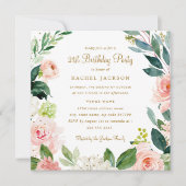 Watercolor Roze Gouden Bloemen 21e Verjaardagsuitn Kaart (Voorkant)