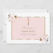 Watercolor Roze Gouden Bloemen Meisje Doop Bedankkaart (Voorkant)