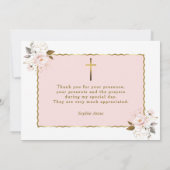 Watercolor Roze Gouden Bloemen Meisje Doop Bedankkaart (Achterkant)