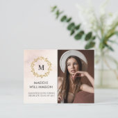 Watercolor Roze Gouden Lauwer Foto Grad Feestje Uitnodiging Briefkaart (Staand voorkant)