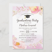 Watercolor Roze Gouden Rozen Tuin Afstudeerfeest Kaart (Voorkant)