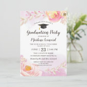 Watercolor Roze Gouden Rozen Tuin Afstudeerfeest Kaart (Staand voorkant)