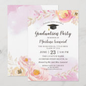 Watercolor Roze Gouden Rozen Tuin Afstudeerfeest Kaart (Voorkant / Achterkant)