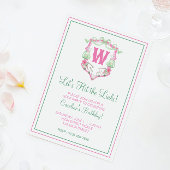 Watercolor Roze & Groen Golfkar Monogram Wapen Kaart