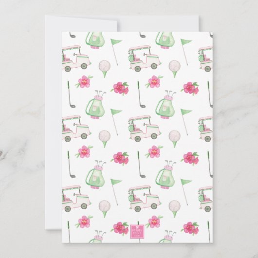 Watercolor Roze & Groen Golfkar Monogram Wapen Kaart (Achterkant)