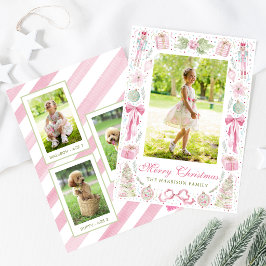 Watercolor Roze & Groen Kerst Frame Foto Feestdagenkaart