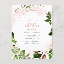 Watercolor Roze & Groene Baby Shower Uitnodiging Briefkaart