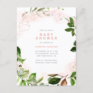 Watercolor Roze & Groene Baby Shower Uitnodiging Briefkaart