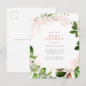 Watercolor Roze & Groene Baby Shower Uitnodiging Briefkaart (Voorkant / Achterkant)