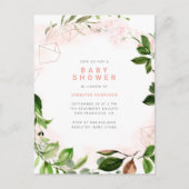 Watercolor Roze & Groene Baby Shower Uitnodiging Briefkaart (Voorkant)