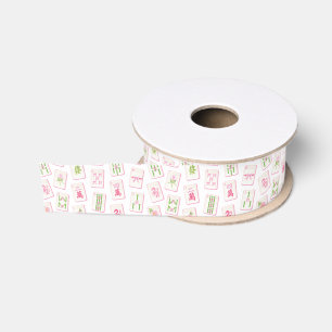 Watercolor Roze & Groene Boog Mahjong Grosgrain Lint