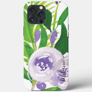 Watercolor Roze Groene Plant Purple Script Naam  Case-Mate iPhone Case