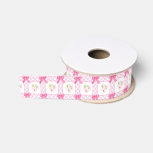 Watercolor Roze & Groene Strik Mahjong Grosgrain Lint