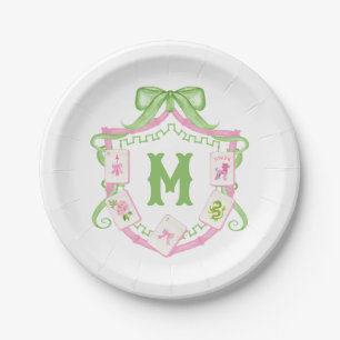 Watercolor Roze & Groene Strik Mahjong Monogram Wa Papieren Bordje