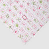 Watercolor Roze & Groene Strik Mahjong Tissuepapier (Detail)