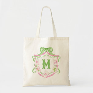 Watercolor Roze & Groene Strikende Mahjong Monogra Tote Bag