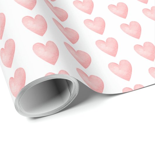 Watercolor Roze Harten Inpakpapier  (Rol Hoek)