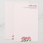 Watercolor Roze Hortensia Kantillustratie Briefpapier (Voorkant / Achterkant)