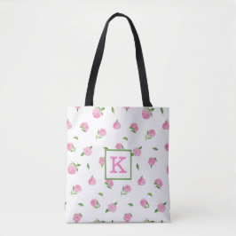 Watercolor Roze Hortensia Monogram Tote Bag