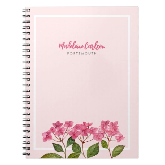 Watercolor Roze Hydrangea Lacecaps Illustratie Notitieboek (Voorkant)