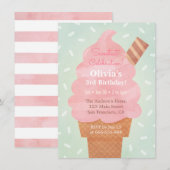 Watercolor Roze IJs Kids Verjaardagsfeest Kaart (Voorkant / Achterkant)