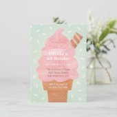 Watercolor Roze IJs Kids Verjaardagsfeest Kaart (Staand voorkant)