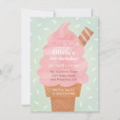 Watercolor Roze IJs Kids Verjaardagsfeest Kaart (Voorkant)